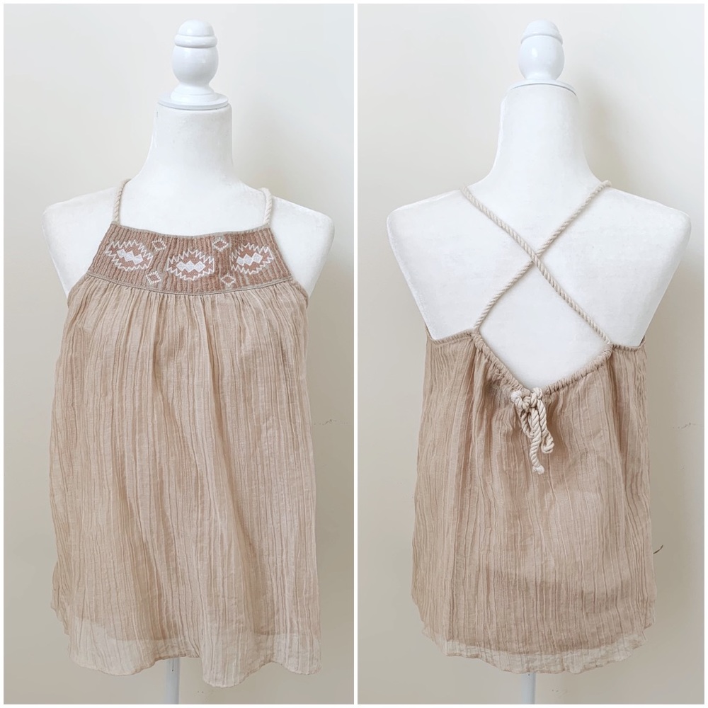 Greylin Embroidered Cream Top w Rope Straps